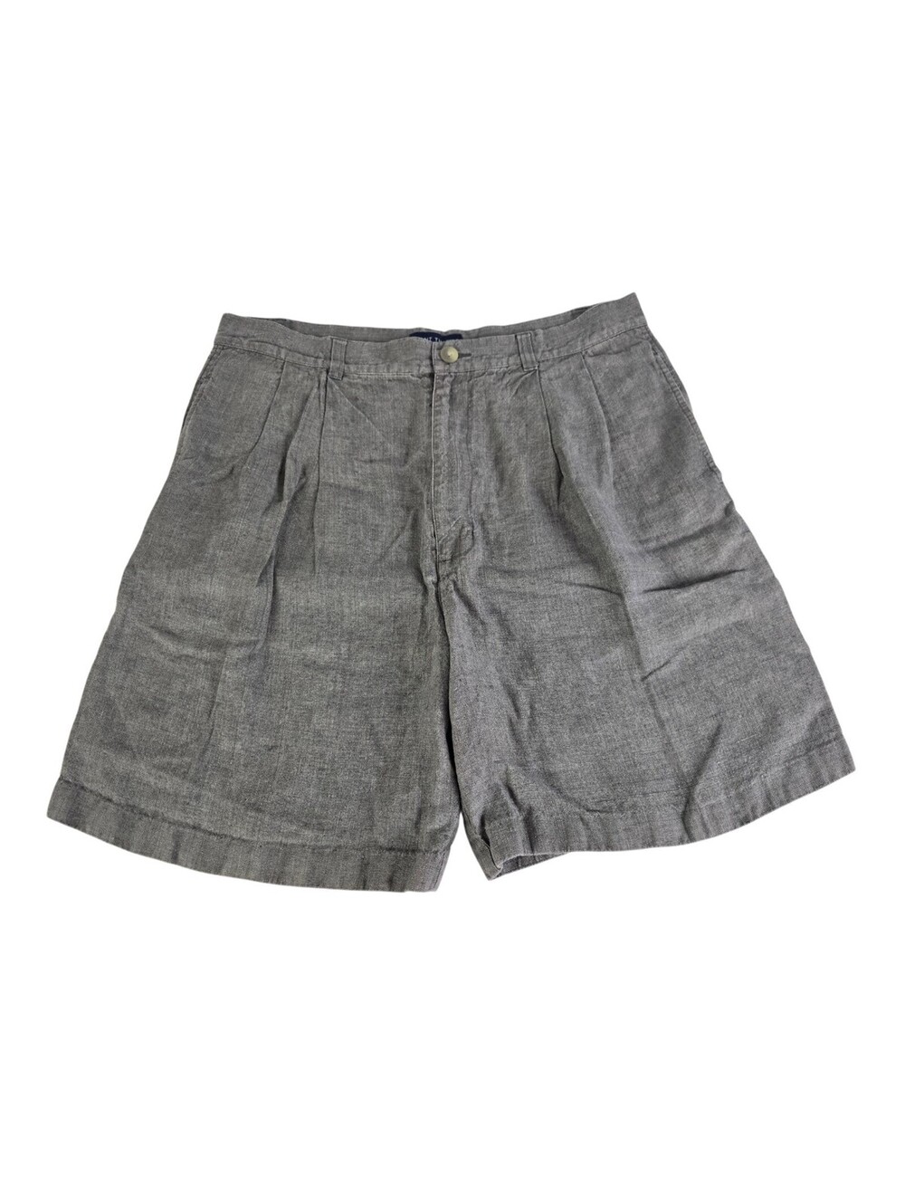 GRANT THOMAS Mens Gray 100% Linen Shorts Pleated SIZE 36/7" Inseam Vintage